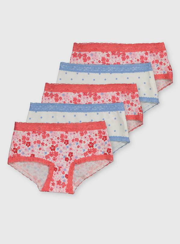 Floral & Spot Shorts-Style Briefs 5 Pack - 7-8 years